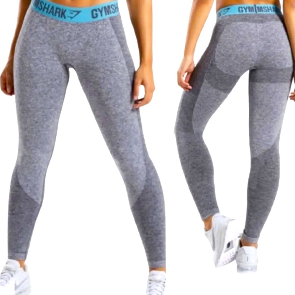 Gym shark Grey leggings Teal blue waistband